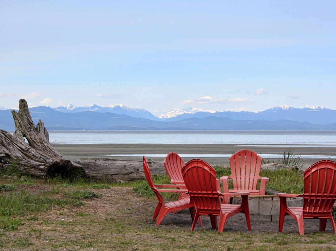 Our firepits facing Rathtrevor beach with the sunshine coast in the distance